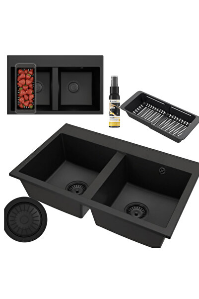 Granitan Set Chiuveta Granit, 800x490x205mm, Negru, Montaj Incastrat
