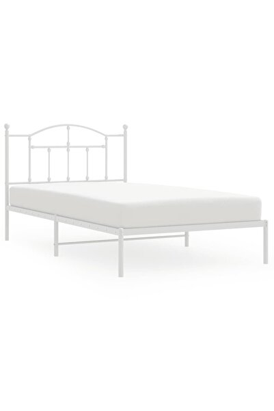 vidaxl Cadru de pat din metal cu tăblie, alb, 107x203 cm