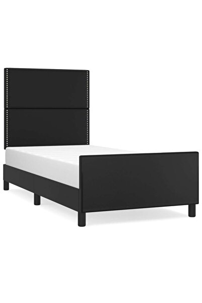 vidaxl Cadru de pat cu tăblie, negru, 90x200 cm, piele ecologică