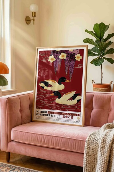 Buka Shops Double Duck Purple Cluster Flower Painting Red – Nishiki Embroider...