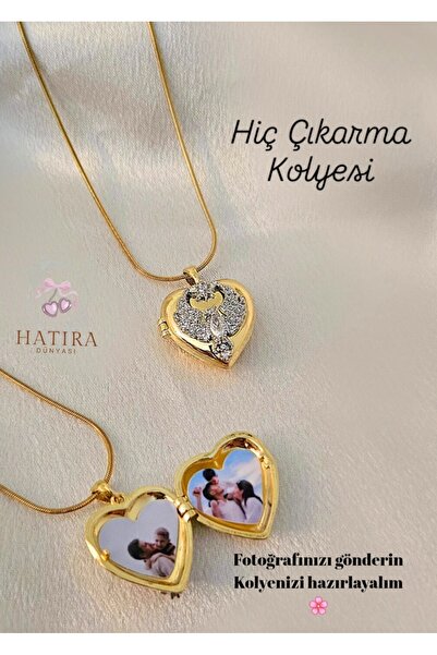 hatıra dünyası Kalpli Anı Kolyesi Fotoğraflı Kolye Minimal Kolye Çelik Kolye ...