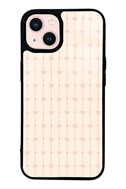 Spoyi iPhone 13 Krem Coquette Pattern Tasarımlı Glossy Telefon Kılıfı