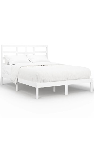 vidaxl Cadru pat, alb, 140x190 cm, lemn masiv
