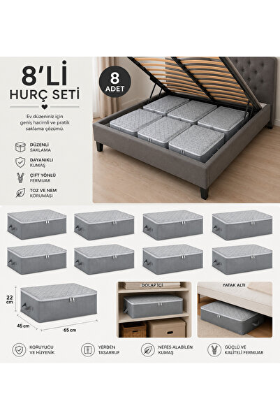 Çınar Ev Tekstil 8’li Büyük Boy Hurç Seti 65x45x22 cm – Baza Altı Düzenleyici...
