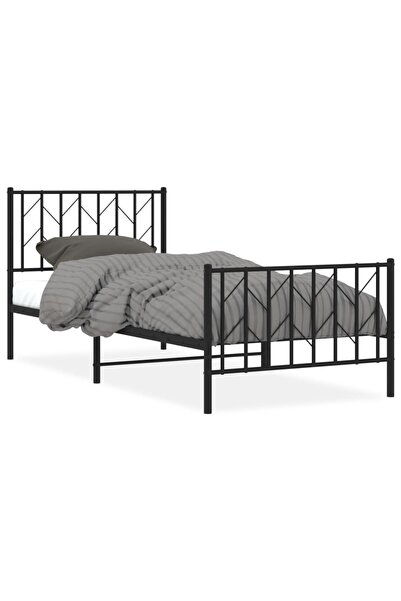 vidaxl Cadru pat metalic cu tăblii de cap/picioare, negru, 90x200 cm