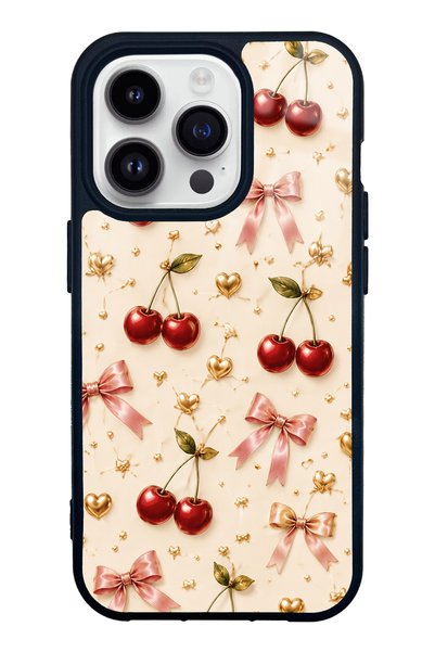 Spoyi iPhone 14 Pro Cherry Ribbon Luxe Design Glossy Phone Case