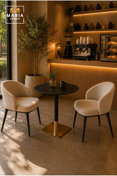 MARIA HOMES Modern Round Cafe Table with Gold Pedestal Base for Dining Room B...