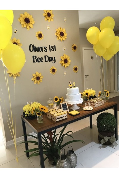Gülfa Giftbox Ayçiçeği Temalı Doğum Günü Seti 7’li Balon Standı + 3’lü Çiçek ...