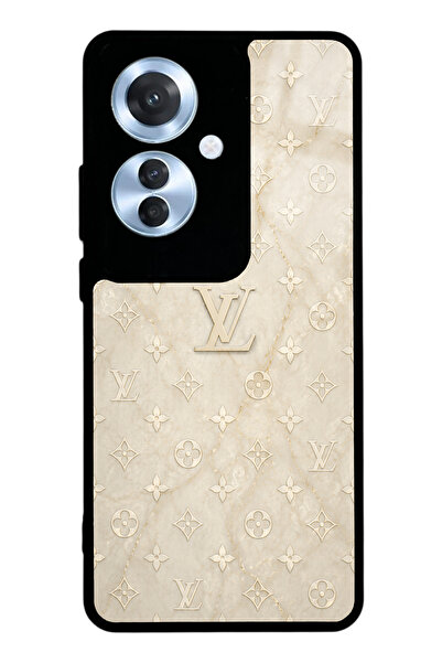Spoyi Oppo Reno 11F Krem Gold LV Tasarımlı Glossy Telefon Kılıfı