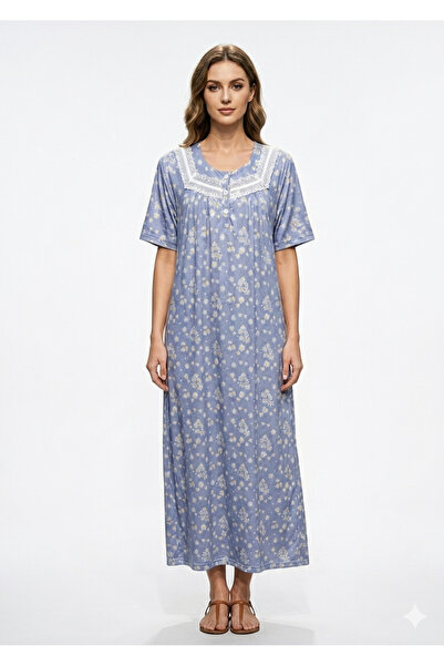Noom Nightwear Women's Comfortable Long Nightgown with Short Sleeves and Deli...