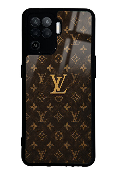 Spoyi Oppo Reno 5 Lite Brown Gold LV Tasarımlı Glossy Telefon Kılıfı