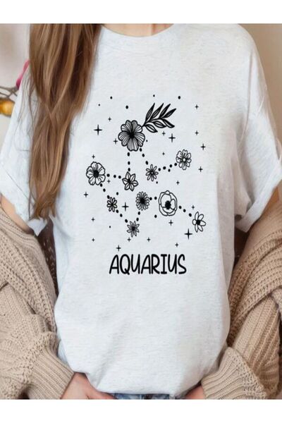 COZYWEAR Aquarius Zodiac Sign Printed Oversize T-Shirt