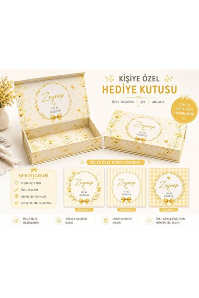 YEAP OFFICE Hediyelik Kişiye Özel Çikolata Kutusu ve Etiket Seti - Doğum Çiko...