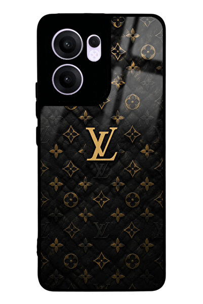 Spoyi Oppo Reno 13F Black Gold LV Tasarımlı Glossy Telefon Kılıfı