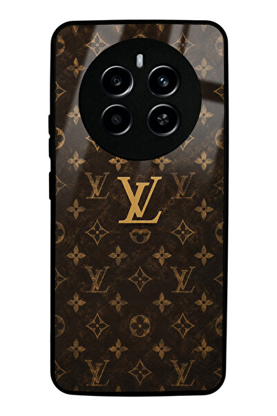 Spoyi Realme 12 Brown Gold LV Tasarımlı Glossy Telefon Kılıfı