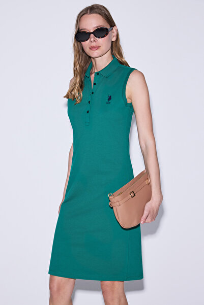 U.S. Polo Assn. Women's Dark Green Polo Collar Knitted Dress 50323571-Vr079