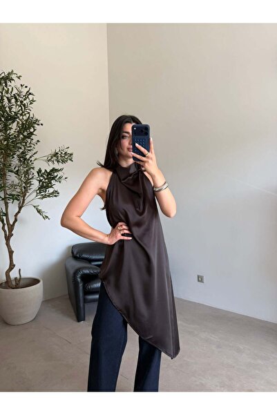 Bade Butik Bitter Brown Backless Asymmetrical Blouse