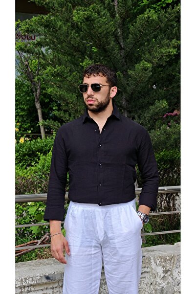 Uzun Kollu Yazlık Keten Gömlek