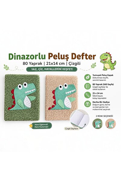 Dinazorlu Peluş Çizgili Defter 80 Yaprak 21x14 cm