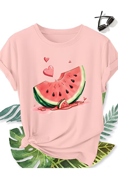 WOODROFFE Women's Watermelon Printed Oversize T-Shirt Casual