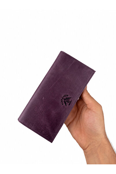 AlphaClub Bag Kadın Hakiki Crazy Deri Mor Telefon Bölmeli Uzun Cüzdan Ve Kartlık