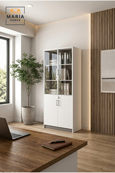 MARIA HOMES Tall Glass Door Office Cabinet – Lockable Storage & Filing Cabine...