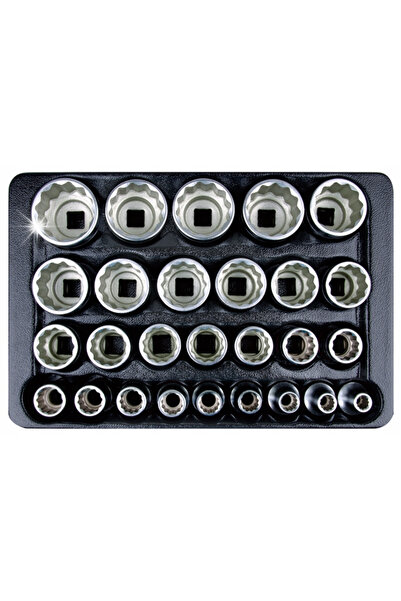 King Tony Set de chei tubulare 1/2'' 27 bucăți, scurte, 8-36mm, cu 12 laturi,...