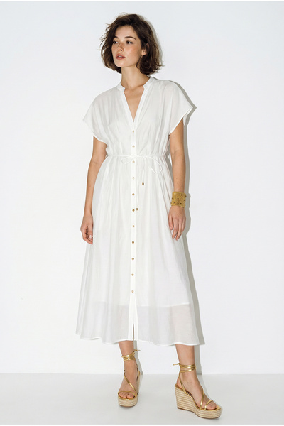 Bianco Lucci Women's V-Neck Back Elasticized Pocket Detailed Lined Midi Dress...