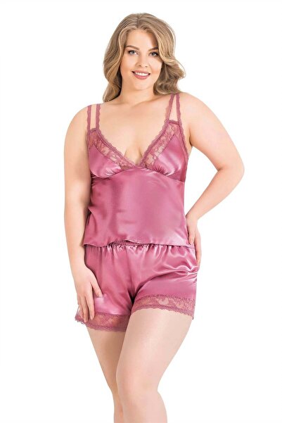 AHU Women's 2-Piece Plus Size Satin Shorts Pajama Set