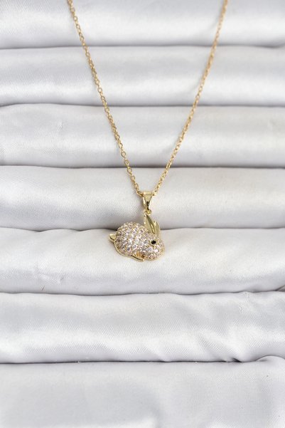 shopwave 316L Steel Chain Gold Rk Zircon Stone Tshan Model Women's Necklace