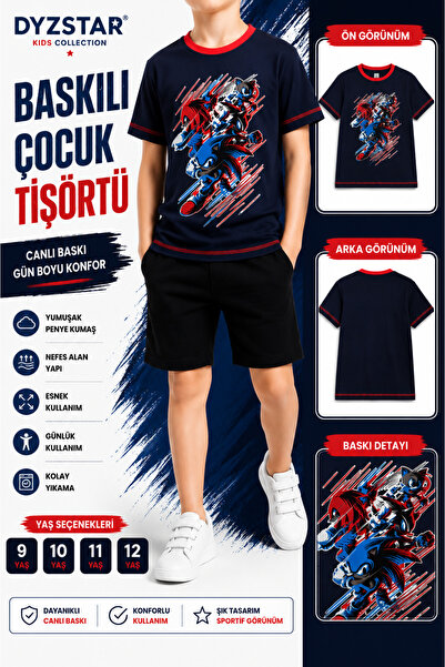 DYZSTAR Printed Children's T-Shirt Black Short Sleeve Combed Cotton T-Shirt 9...