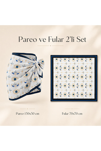 tarzınısec Choose Your Style White Eye Patterned 2-Piece Short Pareo and Band...