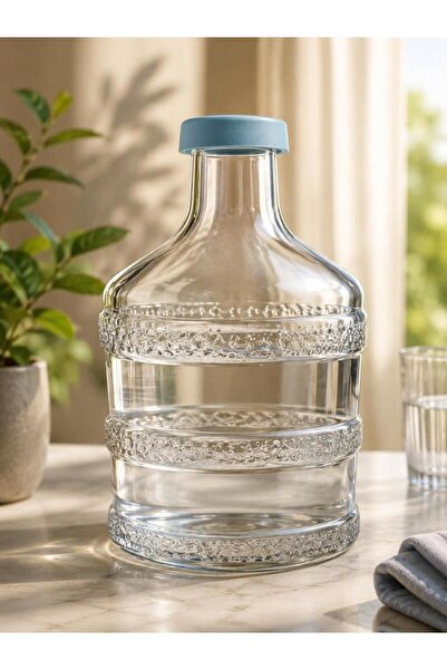 abnturk Oval Cam Damacana Sürahi 2 Litre Silikon Kapaklı El İmalatlı Kırılmay...
