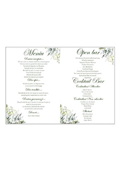 OEM Set meniuri Nuntă/Botez, tip carte, Model 8 - 10 buc
