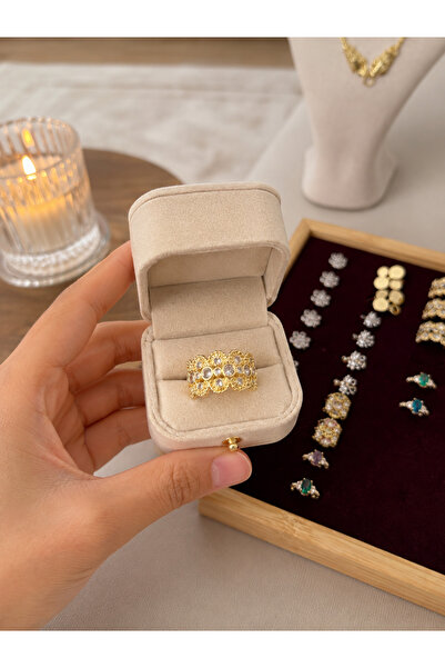 Lilith Takı Full Tour Stone Detailed Gold Color Women's Ring |   Sparkling Vi...