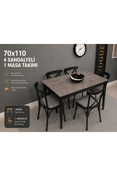 VOGUE TASARIM VE AKSESUAR 70x110 4 Sandalyeli Mutfak Masası Takımı | Modern Y...