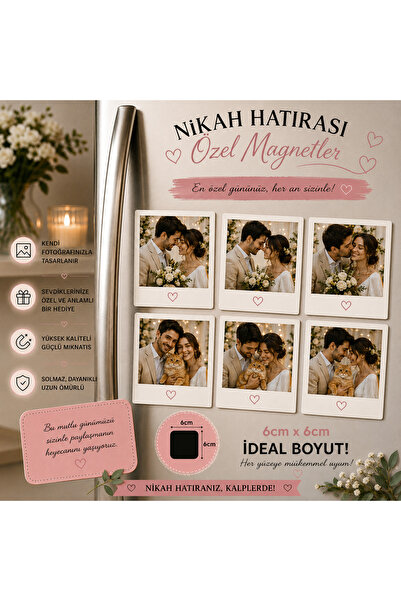 Liya Gift Collection 6'lı Polaroid Magneti Nikâh Hatırası Kişiselleştirilebil...