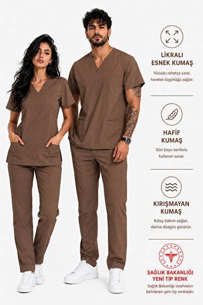 İNCİ ÜNİFORMA Lacivert Likralı Kadın Scrubs Takım Hemşire Doktor Forması V Ya...