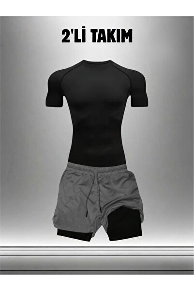 RUTBİL SPORTS 2'Lİ KISA TAYTLI ŞORT & KISA KOL COMPRESSİON BODY SET- FUTBOL-G...
