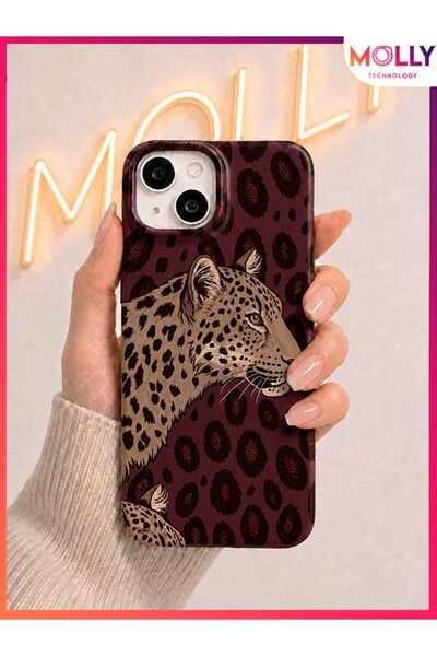 Molly iPhone 13 / 14 İçin Vişne Çürüğü Leopar Aura Desenli İçi Kadife Silikon...