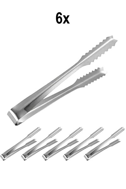 Chavin 6 Pieces of Steel 21 Cm. Ice and Sugar Tongs Mt129-6