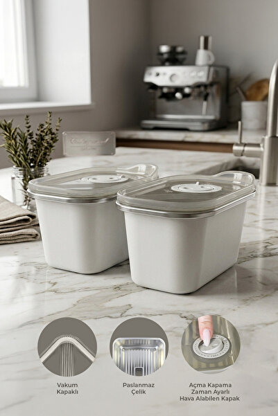 Kitchen Life Σετ 2 δοχείων αποθήκευσης κενού από ανοξείδωτο ατσάλι, δοχείο φο...
