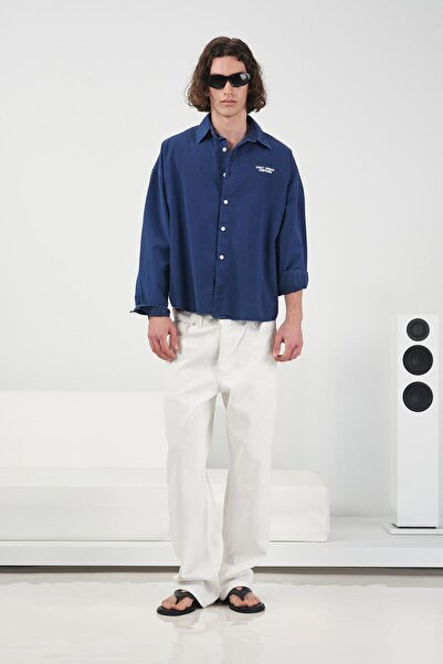 Hiccup GIESTO Cămașă Bărbătească Oversize Scurtă Din Bumbac Poplin
