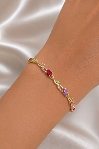 Clariss Brass Gold Color Mix Color Zircon Stone Flower Model Women's Bracelet