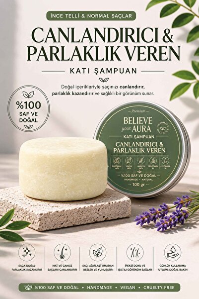 Believe Your Aura Canlandırıcı Katı Şampuan - %100 Doğal Mat ve Cansız Saçlar...