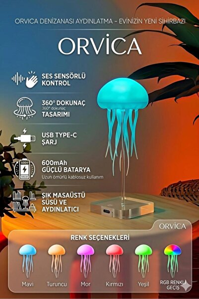 ORVİCA Dans Eden Denizanası Gece Lambası | Ses ile kontrol | Tavana Asılabile...
