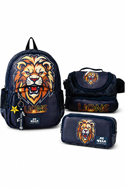 ME TEAM Lions Aslan Baskılı İlkokul Çantası Beslenme Çantası ve Kalemlik Üçlü...