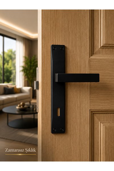 BSM Akbaş Grup Square Mirror Room Door Handle Matte Black Aluminum Handle Set