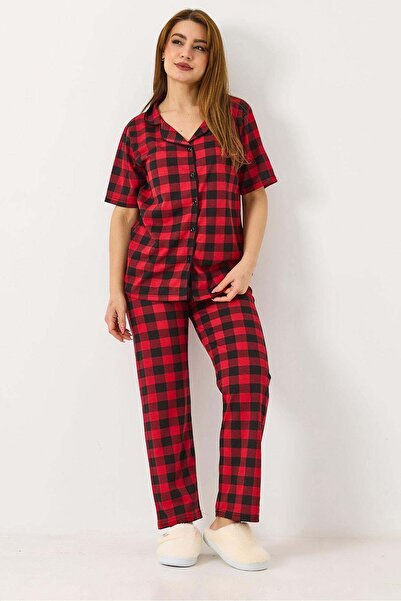 Raneel Kazançlı Alışveriş Women's plaid pajama set - red
