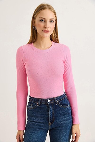 Raneel Kazançlı Alışveriş Women's Ottoman Crew Neck Stone-Embellished Blouse ...